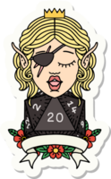 sticker of a elf rogue character with natural twenty dice roll png