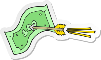 sticker of a cartoon flying arrow hitting money note png