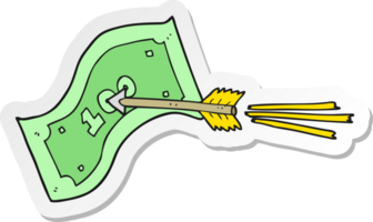 etichetta di un' cartone animato volante freccia colpire i soldi Nota png