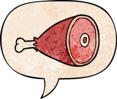 cooked cartoon leg of meat with speech bubble in retro texture style png