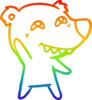 rainbow gradient line drawing of a cartoon polar bear waving png