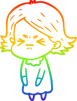 rainbow gradient line drawing of a cartoon angry woman png