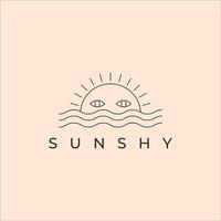 sun shy line art icon logo minimal illustration design, sunset and wave logo design vector