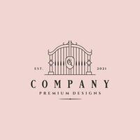 line art gate logo vintage illustration design, line art style vector