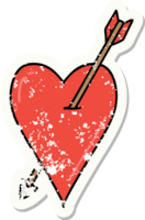 tatouage d'autocollant en détresse dans le style traditionnel d'une flèche et d'un coeur png