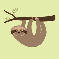 Sloth Happy hanging from tree brown simple minimalist illustration vector