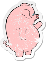 retro distressed sticker of a cartoon fat pig png