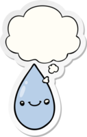 cartoon cute raindrop with thought bubble as a printed sticker png