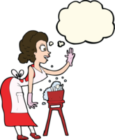 cartoon housewife washing up with thought bubble png