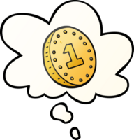 dessin animé pièce de monnaie avec pensée bulle dans lisse pente style png