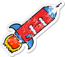 distressed sticker of a cartoon crying rocket png