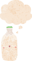 linda dibujos animados Leche botella con pensamiento burbuja en grunge afligido retro texturizado estilo png