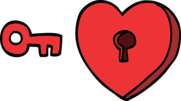 cartoon doodle heart and key png