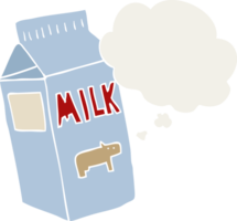 cartoon milk carton with thought bubble in retro style png