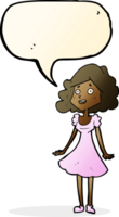 cartoon happy woman in dress with speech bubble png