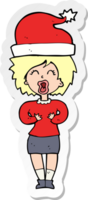 sticker of a cartoon woman getting ready for christmas png