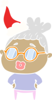 hand drawn flat color illustration of a librarian woman wearing spectacles wearing santa hat png