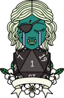 Retro Tattoo Style crying orc rogue character with natural one roll png