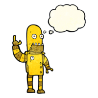 cartoon waving gold robot with thought bubble png