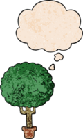 dibujos animados árbol con pensamiento burbuja en grunge textura estilo png