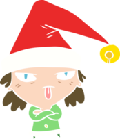 flat color style cartoon girl wearing christmas hat png