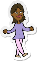 sticker of a cartoon woman with no worries png