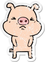 autocollant en détresse d'un cochon grincheux de dessin animé png