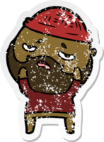 distressed sticker of a cartoon worried man with beard png