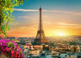 A beautiful picture of the Eiffel Tower in Paris, the capital of France, with a wonderful background in wonderful natural colors photo
