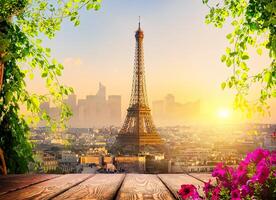 A beautiful picture of the Eiffel Tower in Paris, the capital of France, with a wonderful background in wonderful natural colors photo