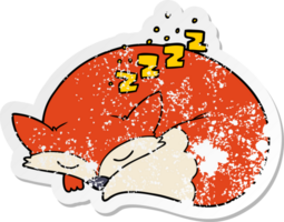 distressed sticker of a cartoon sleeping fox png