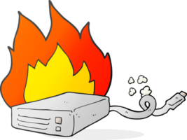 hand drawn cartoon computer hard drive burning png