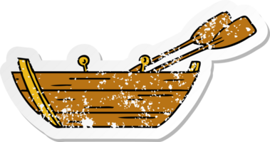 hand dragen bedrövad klistermärke tecknad serie klotter av en trä- båt png