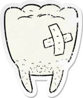 distressed sticker of a cartoon bad tooth png