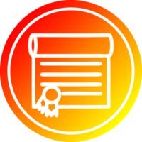 diploma certificado circular ícone com caloroso gradiente terminar png