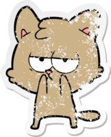 distressed sticker of a bored cartoon cat png