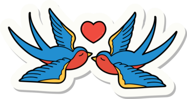 sticker van tatoeëren in traditioneel stijl van zwaluwen en een hart png