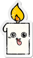 distressed sticker of a cute cartoon lit candle png