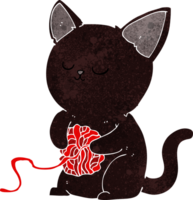 cartoon cute black cat playing with ball of yarn png