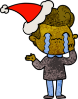 mano dibujado texturizado dibujos animados de un hombre llorando vistiendo Papa Noel sombrero png