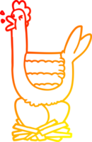 warm gradient line drawing of a cartoon hen sitting on nest png