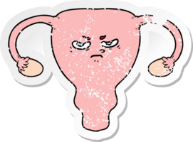 distressed sticker of a cartoon angry uterus png