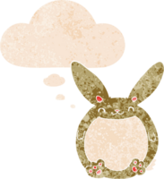 cartoon rabbit with thought bubble in grunge distressed retro textured style png