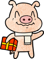 nervöses Cartoon-Schwein mit Geschenk png