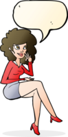 femme de bureau de dessin animé assise avec bulle de dialogue png