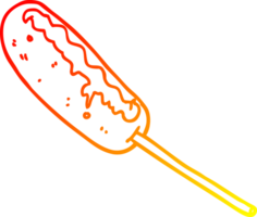 warm gradient line drawing of a cartoon hotdog on a stick png