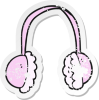 autocollant rétro en détresse d'un cache-oreilles de dessin animé png