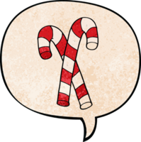 cartoon candy canes with speech bubble in retro texture style png