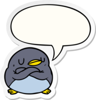 cartoon penguin with crossed arms with speech bubble sticker png