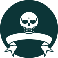 icono de estilo tatuaje con pancarta de una calavera png